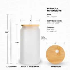 16oz SUBLIMATABLE GRADIENT GLASS CAN TUMBLER CASE (25 UNITS) - PINK -The Stainless Depot 16mattecan dimensions 4