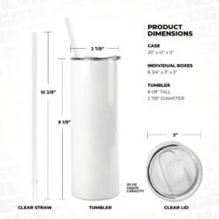 20oz SUBLIMATABLE SKINNY TUMBLER CASE (24 UNITS) 12 20oz SUBLIMATABLE SKINNY TUMBLER CASE (24 UNITS) -The Stainless Depot 20oz Skinny Case Dimensions 3
