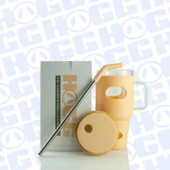 32oz GLASS MUG W/ HANDLE & SLEEVE CASE - TAN (20 UNITS) -The Stainless Depot 32GLASSSLEEVE14