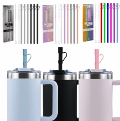 12" SILICONE STRAW W/ COVER & 2 CLEANERS (6 PACK)