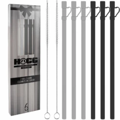 12" SILICONE STRAW W/ COVER & 2 CLEANERS (6 PACK) -The Stainless Depot SiliconeStrawsGrayBlack