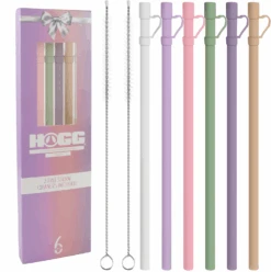 12" SILICONE STRAW W/ COVER & 2 CLEANERS (6 PACK) -The Stainless Depot SiliconeStrawsPastel